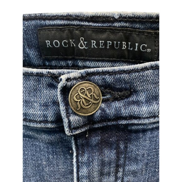 Rock & Republic Kasandra Blue Jeans Boot Cut 10M Frayed Embellished RN130273 - Picture 5 of 10